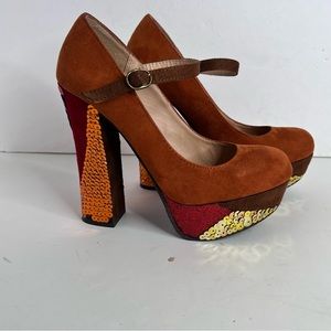 Candie’s Color Block vintage 90's Platform Shoes size 7 1/2 Faux Suede Leather